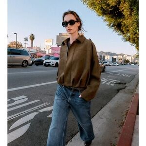 ZARA Suede Bomber Jacket- Khaki Brown Size Small